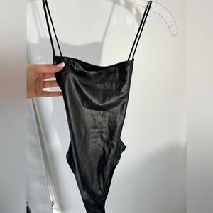 Spandex Black Criss Cross Tie Back Bodysuit